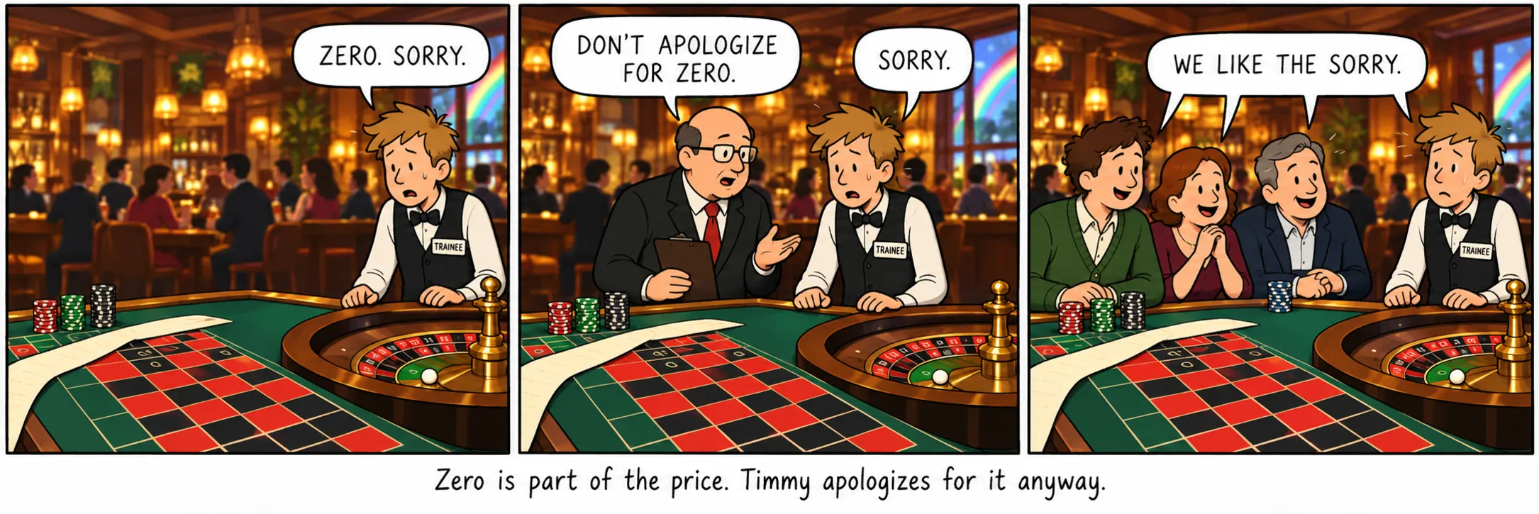 សូន្យជាផ្នែកមួយនៃតម្លៃ។ Timmy នៅតែសុំទោសចំពោះវា។